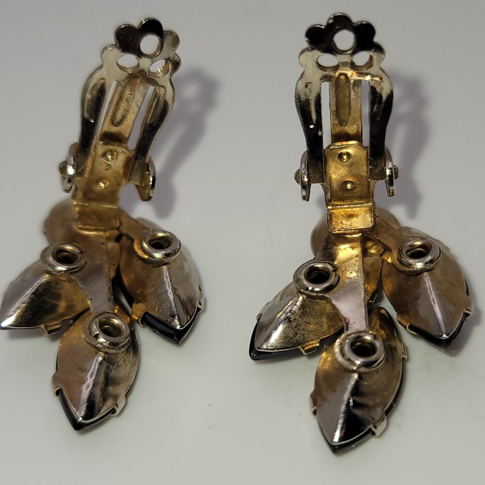 Vintage Signed WEISS Deep Jet-Black Rhinestone Cluster Clip-on Earrings